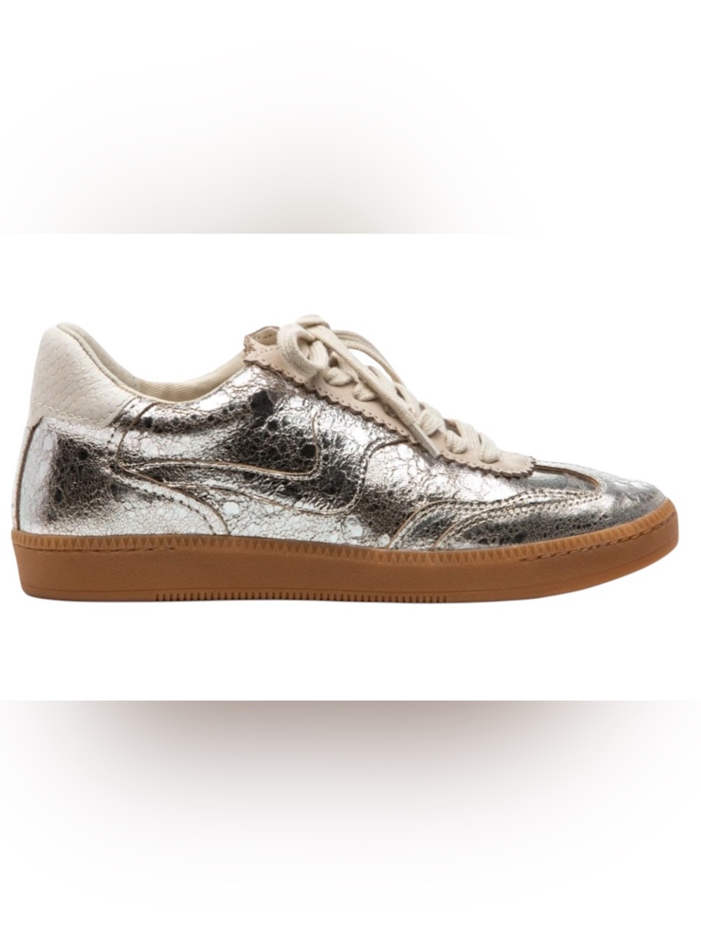 Dolce Vita Notice Silver Distressed Leather Sneaker.
